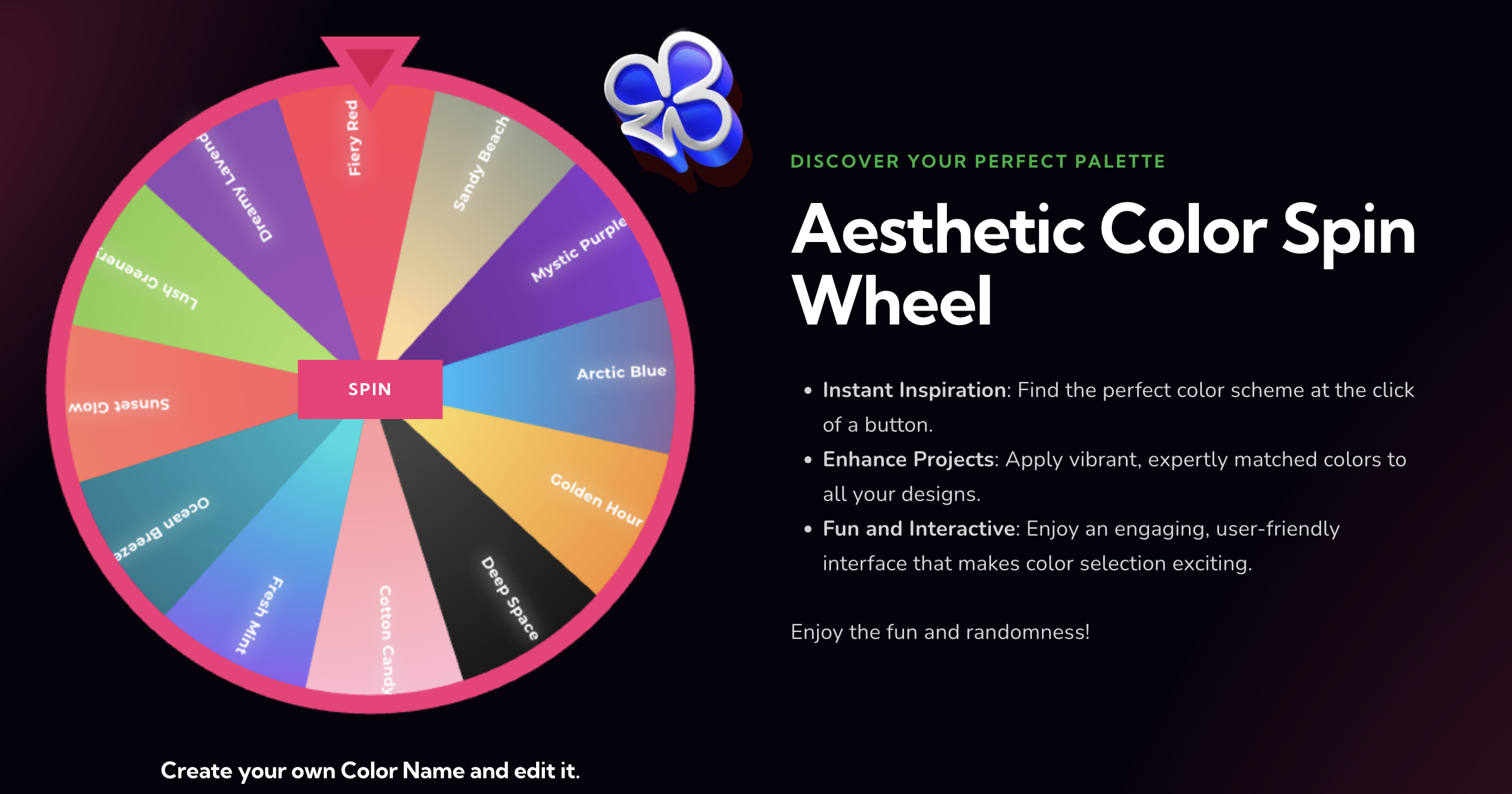 Aesthetic Color Spin Wheel Spin and Find the perfect color scheme 🟧 🟨