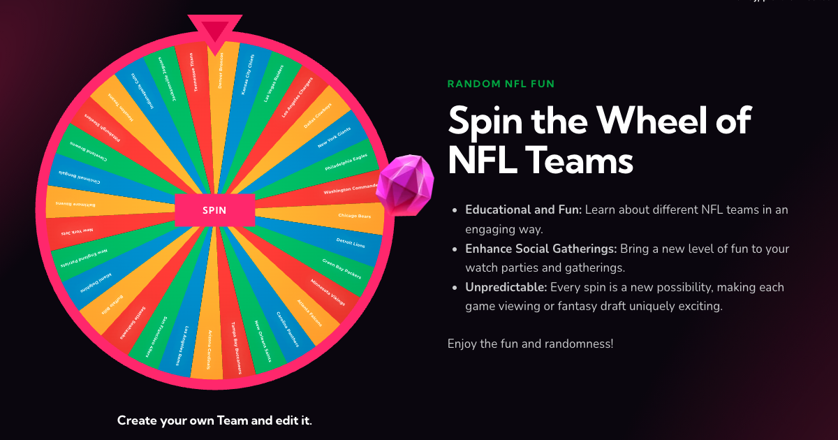 🎯 NFL Random Team Spinner 🏈 Random AFC & NFC Team Generator- Pick The Wheel