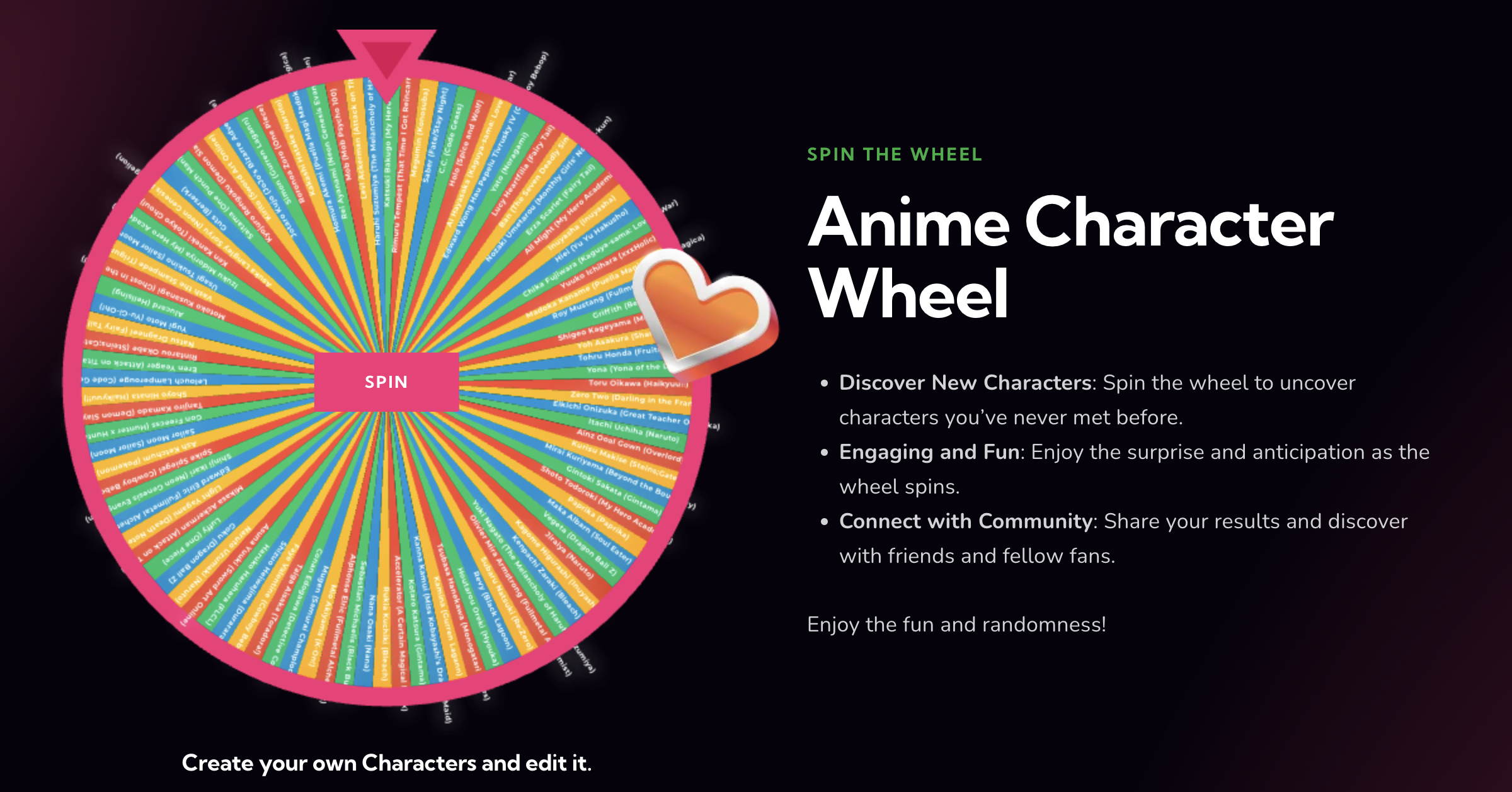 Random Anime Character Wheel 🍥 🏴‍☠️ 🐉 🎀 🧢 | 100+ Characters for Spin ...