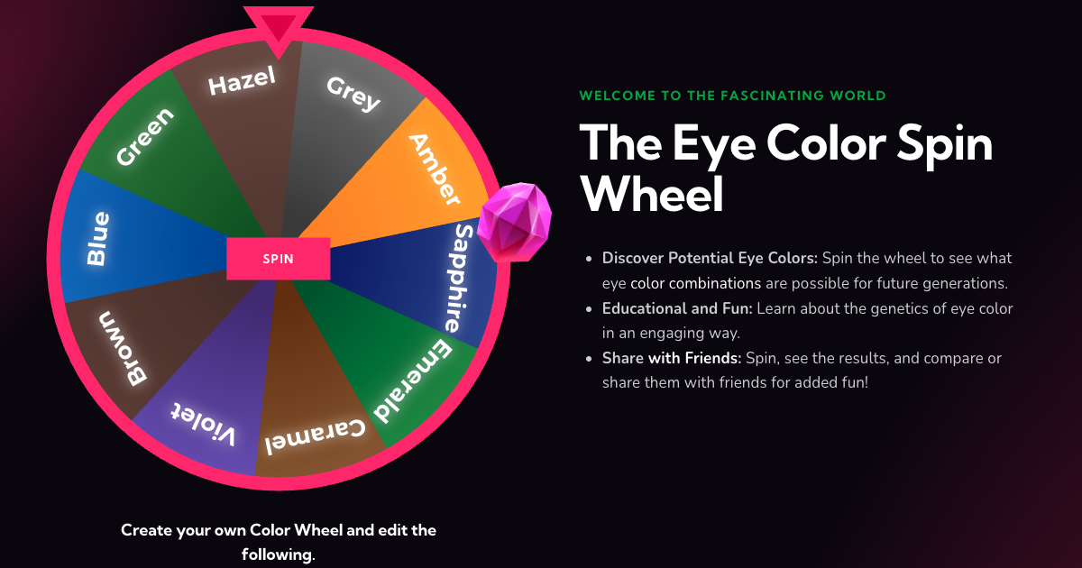 👀 Eye Color Spin Wheel 10 Colors 🟡 🟤 🟢 🔵 🟣 and Learn about the