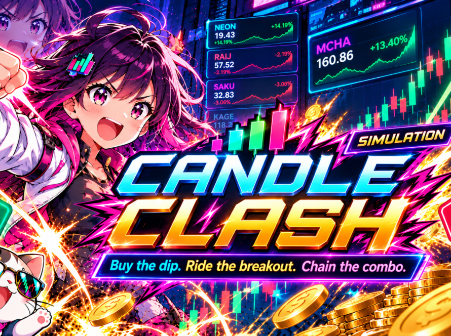 Candle Clash simulation game cover – buy the dip, ride the breakout