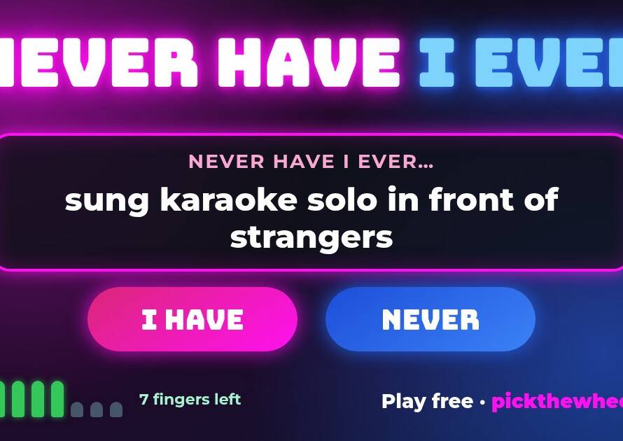 Never Have I Ever game online: prompt card with I Have and Never buttons